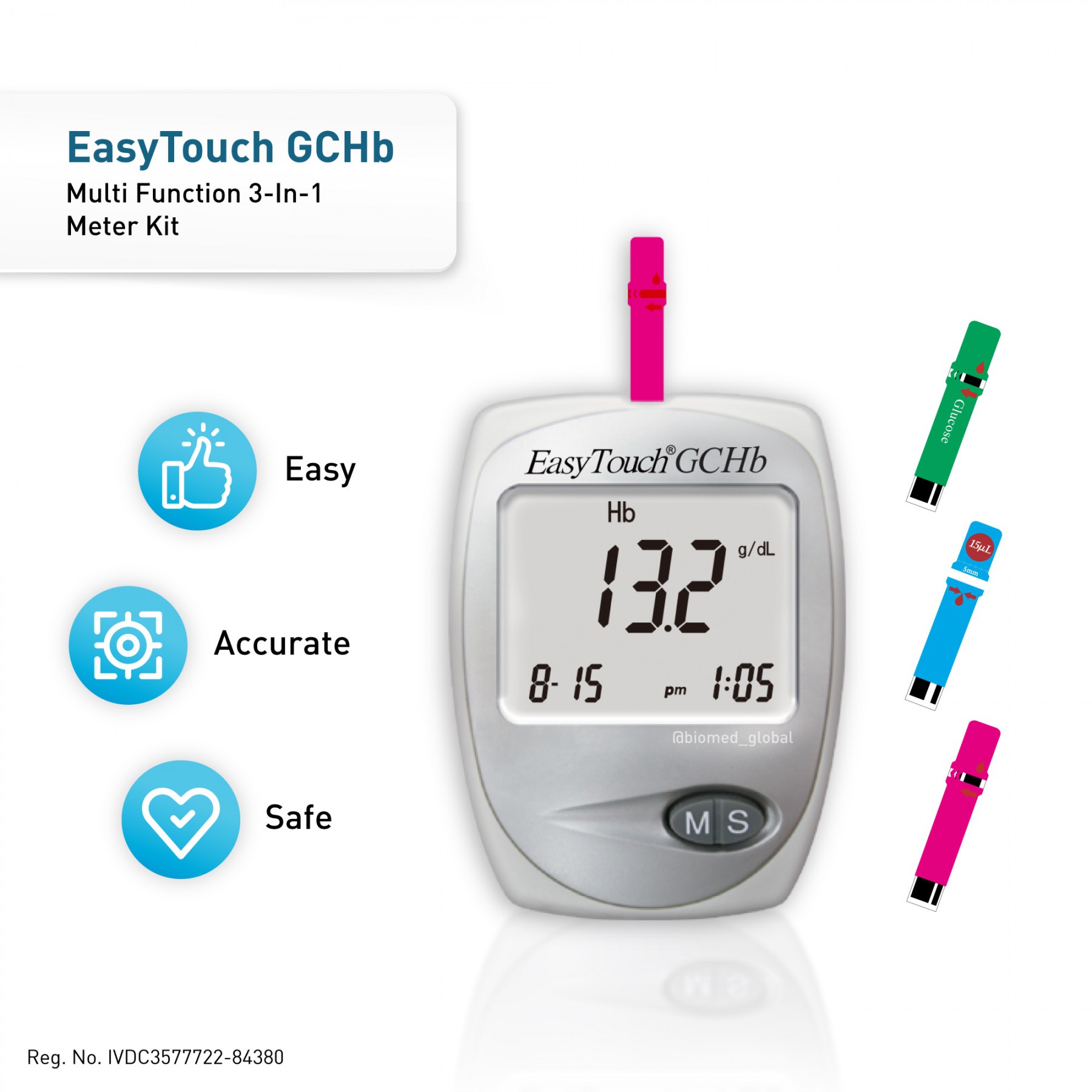 EasyTouch GCHb 3-in-1 Blood Glucose, Cholesterol and Hemoglobin Meter Complete Kit