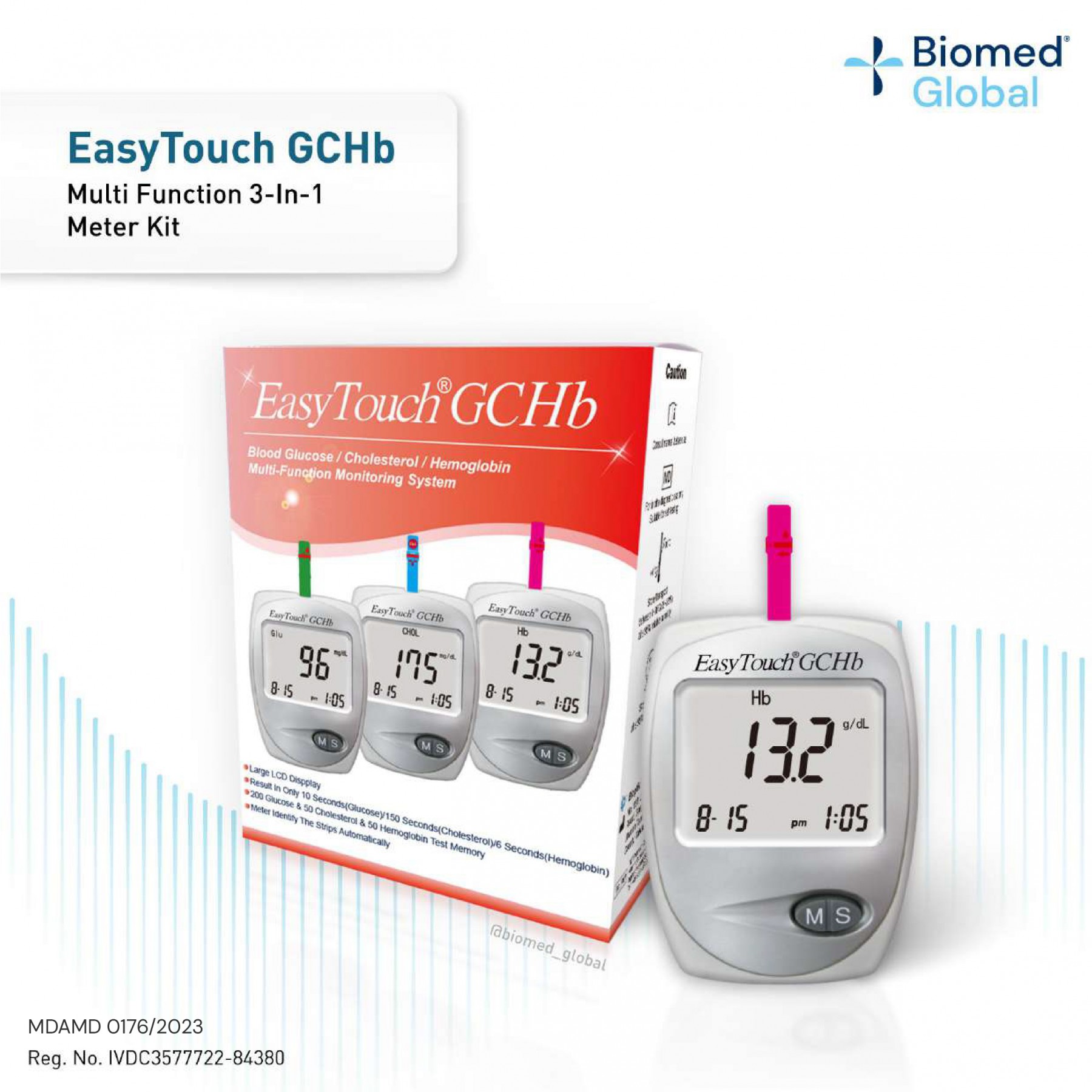 EasyTouch GCHb 3-in-1 Blood Glucose, Cholesterol and Hemoglobin Meter Complete Kit