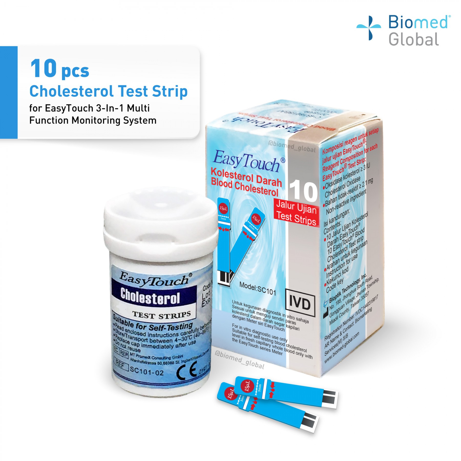 EasyTouch GCU Blood Cholesterol Test Strip, 10 Strips/Box