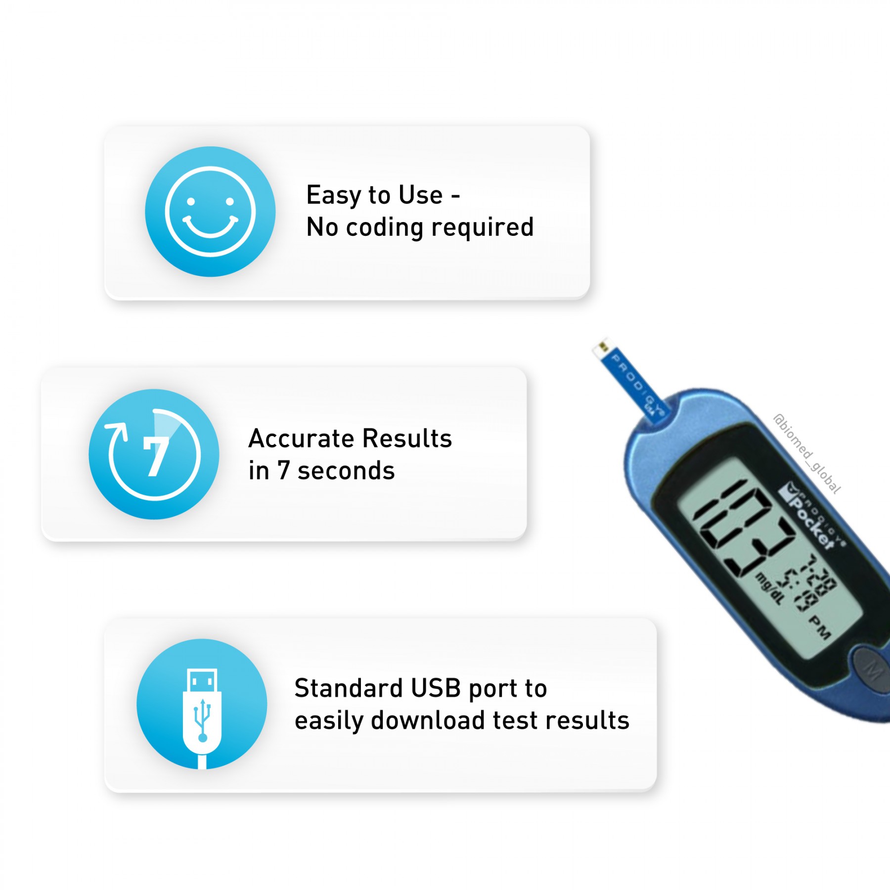 Prodigy Pocket Blood Glucose Meter Kit, FREE with 25 Test Strips, 25’s Blood Lancet & 100's Alcohol Swab (VALUE SAVE PACK)