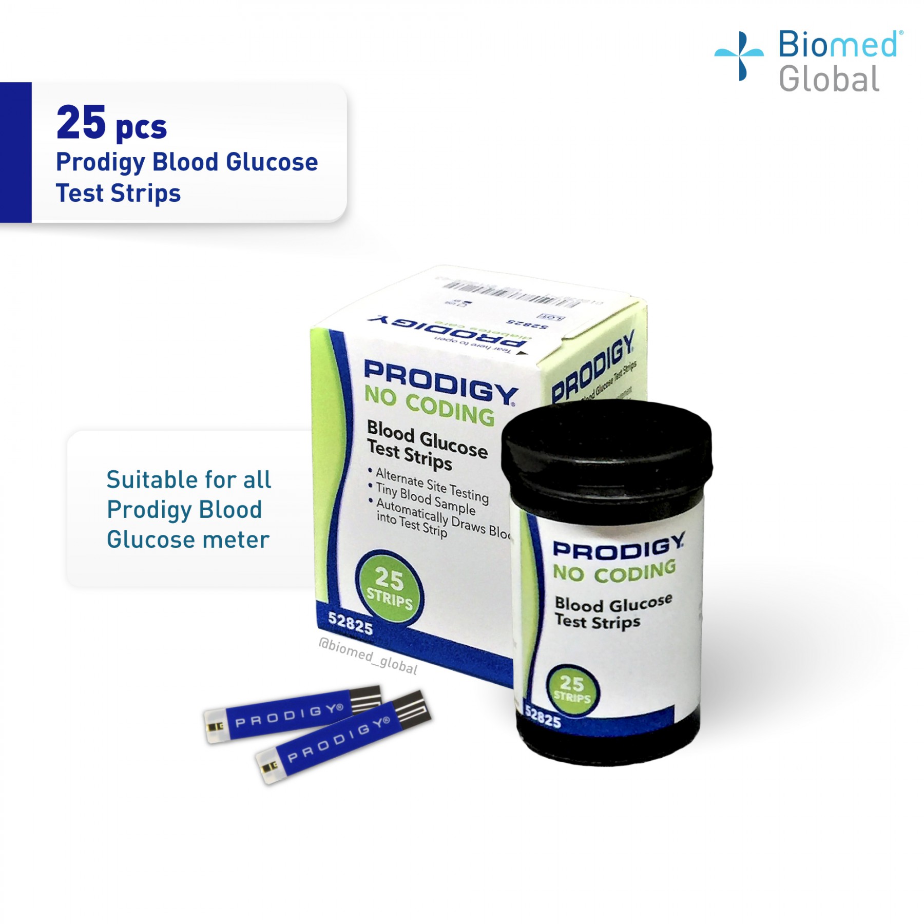 Prodigy Pocket Blood Glucose Meter Kit, FREE with 25 Test Strips, 25’s Blood Lancet & 100's Alcohol Swab (BUNDLE PACK)