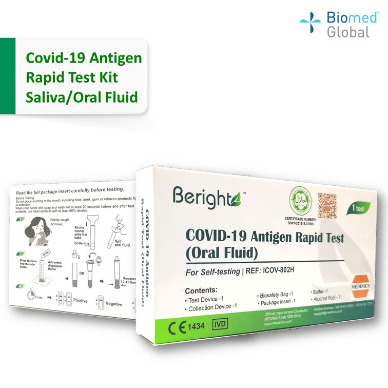 BERIGHT COVID-19 Antigen Rapid Test, Saliva/Oral Fluid, Home Use Self-test Kit (20 KITS)