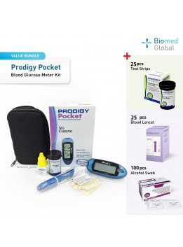 Prodigy Pocket Blood Glucose Meter Kit, FREE with 25 Test Strips, 25’s Blood Lancet & 100's Alcohol Swab (VALUE SAVE PACK)