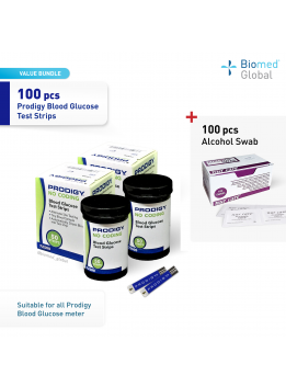 PRODIGY Blood Glucose Test Strips, 2x 50 Strips/Box - FREE 100’s Alcohol Swab (VALUE BUY PROMO PACK)