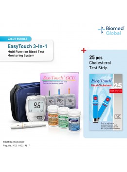 EasyTouch GCU 3-in-1 Blood Glucose, Cholesterol and Uric Acid Meter, FREE with 25 Cholesterol Test Strips (BUNDLE PACK)