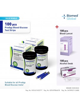 PRODIGY Blood Glucose Test Strips, 2x 50 Strips/Box - FREE 100’s Blood Lancet (BUNDLE PACK)