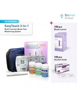 EasyTouch GCU 3-in-1 Blood Glucose, Cholesterol and Uric Acid Meter, FREE with 100's Blood Lancet & Alcohol Swab (BUNDLE PACK)