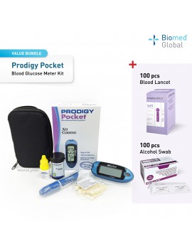 PRODIGY POCKET Blood Glucose Meter Kit, FREE with 100’s Blood Lancet & 100’s Alcohol Swab (VALUE BUNDLE PACKAGE)