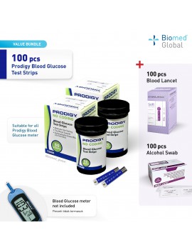Prodigy Blood Glucose Test Strips, 50 Strips/Box, FREE with 50 Pieces Blood Lancet & 100 Pieces Alcohol Swab (BUNDLE PACK)