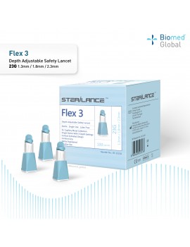 FLEX 3 Depth Adjustable Safety Lancet, 100 Pices/Box,  23G - 1.3mm, 1.8mm, 2.3mm