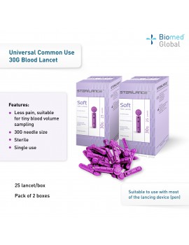STERILANCE BLOOD LANCET, 30G, 50 PIECES, 25 PIECES/BOX, PACK OF 2 BOXES
