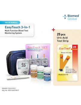 EasyTouch GCU 3-in-1 Blood Glucose, Cholesterol and Uric Acid Meter, FREE with 25 Uric Acid Test Strips (BUNDLE PACK)