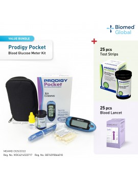Prodigy Pocket Blood Glucose Meter + 25 Test Strips + 25 Blood Lancets